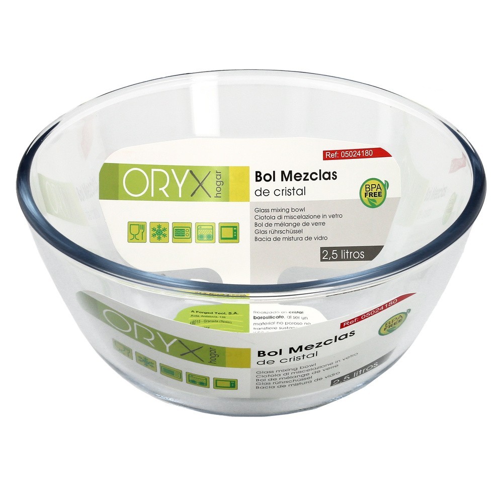 Bol De Cristal, Ideal Para Mezclas, 2,5 Litros, Libre BPA, Cristal De Borosilicato,Ensaladas, Postres, Cocina, Resposteria al po