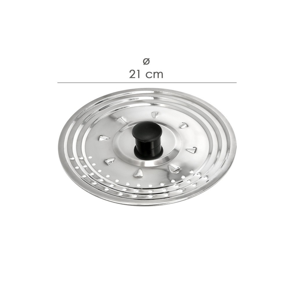 Tapadera Multiusos Acero Inoxidable Ø 21 cm, Uso Tapa Anti Salpicaduras y Escurridor, Tapadera Adpatable Diferentes Medidas al p