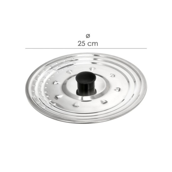 Tapadera Multiusos Acero Inoxidable Ø 25 cm, Uso Tapa Anti Salpicaduras y Escurridor, Tapadera Adpatable Diferentes Medidas al p