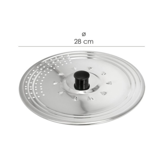 Tapadera Multiusos Acero Inoxidable Ø 28 cm, Uso Tapa Anti Salpicaduras y Escurridor, Tapadera Adpatable Diferentes Medidas al p