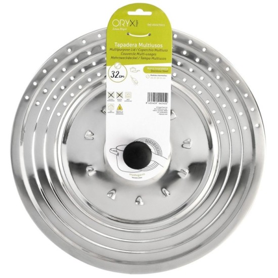 Tapadera Multiusos Acero Inoxidable Ø 32 cm, Uso Tapa Anti Salpicaduras y Escurridor, Tapadera Adpatable Diferentes Medidas al p