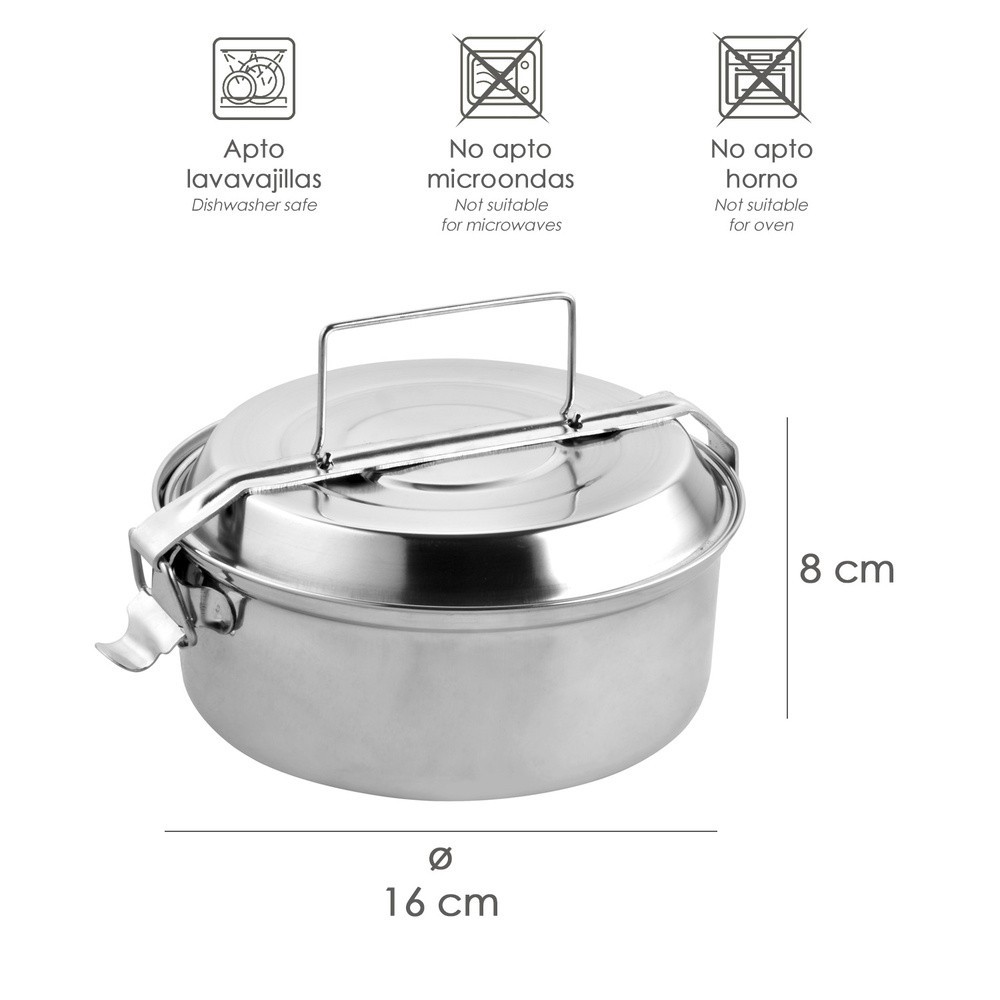 Fiambrera Metalica De Acero Inoxidable Con 2 Platos Ø 16 cm, Lunch Box, Fiambrera Metalica, Porta Alimentos Metalico, al por May