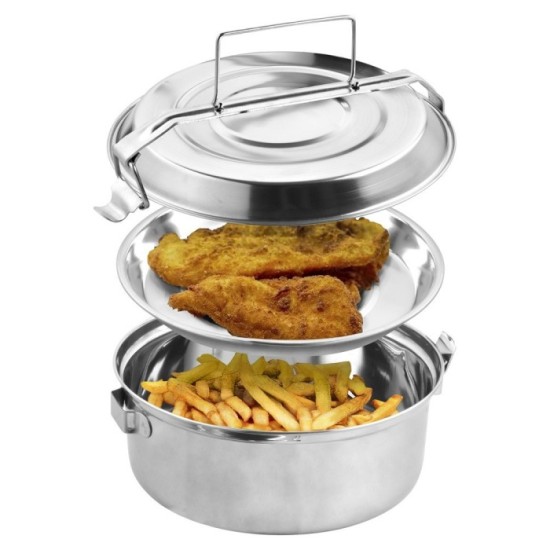 Fiambrera Metalica De Acero Inoxidable Con 2 Platos Ø 18 cm, Lunch Box, Fiambrera Metalica, Porta Alimentos Metalico, al por May