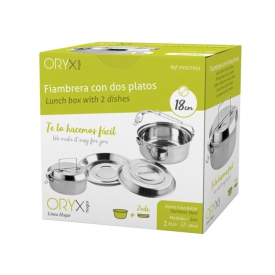 Fiambrera Metalica De Acero Inoxidable Con 2 Platos Ø 18 cm, Lunch Box, Fiambrera Metalica, Porta Alimentos Metalico, al por May