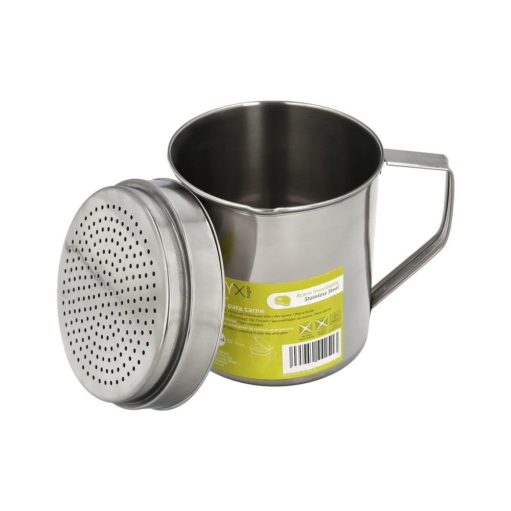Grasera Acero Inoxidable Para Carne, Aceitera Aceite Usado 0,5 lts, Con Colador y Tapa, Recipiente Reciclaje Aceite Usado Carne 