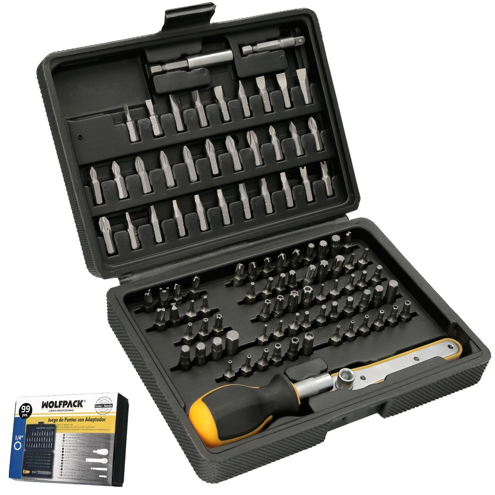 Juego Puntas con Destornillador 1/4" 99 Pzs, Con Apadtador, Cromo Vanadio, Kit Llave Combinada, Kit Carraca, al por Mayor | Alma
