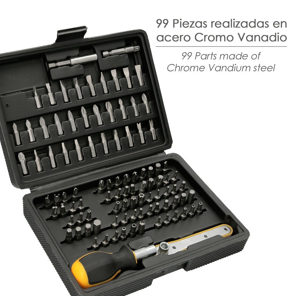 Juego Puntas con Destornillador 1/4" 99 Pzs, Con Apadtador, Cromo Vanadio, Kit Llave Combinada, Kit Carraca, al por Mayor | Alma