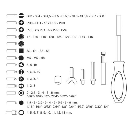Juego Puntas con Destornillador 1/4" 122 Pzs, Con Apadtador, Cromo Vanadio, Kit Llave Combinada, Kit Carraca, al por Mayor | Alm