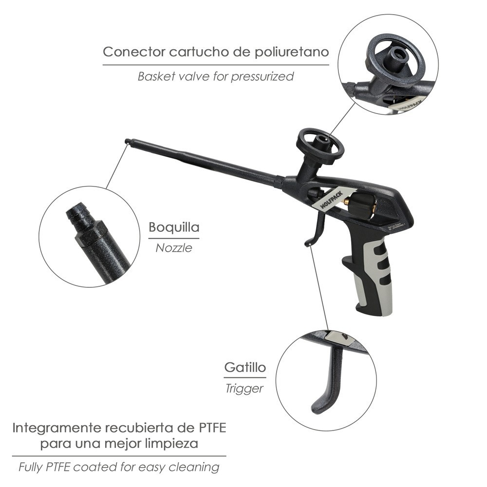 Pistola Para Espuma Poliuretano Recubriemiento Integro PTFE  (Interior y Exterior) Pistola Calafatear, Rellenar, Sellar al por M