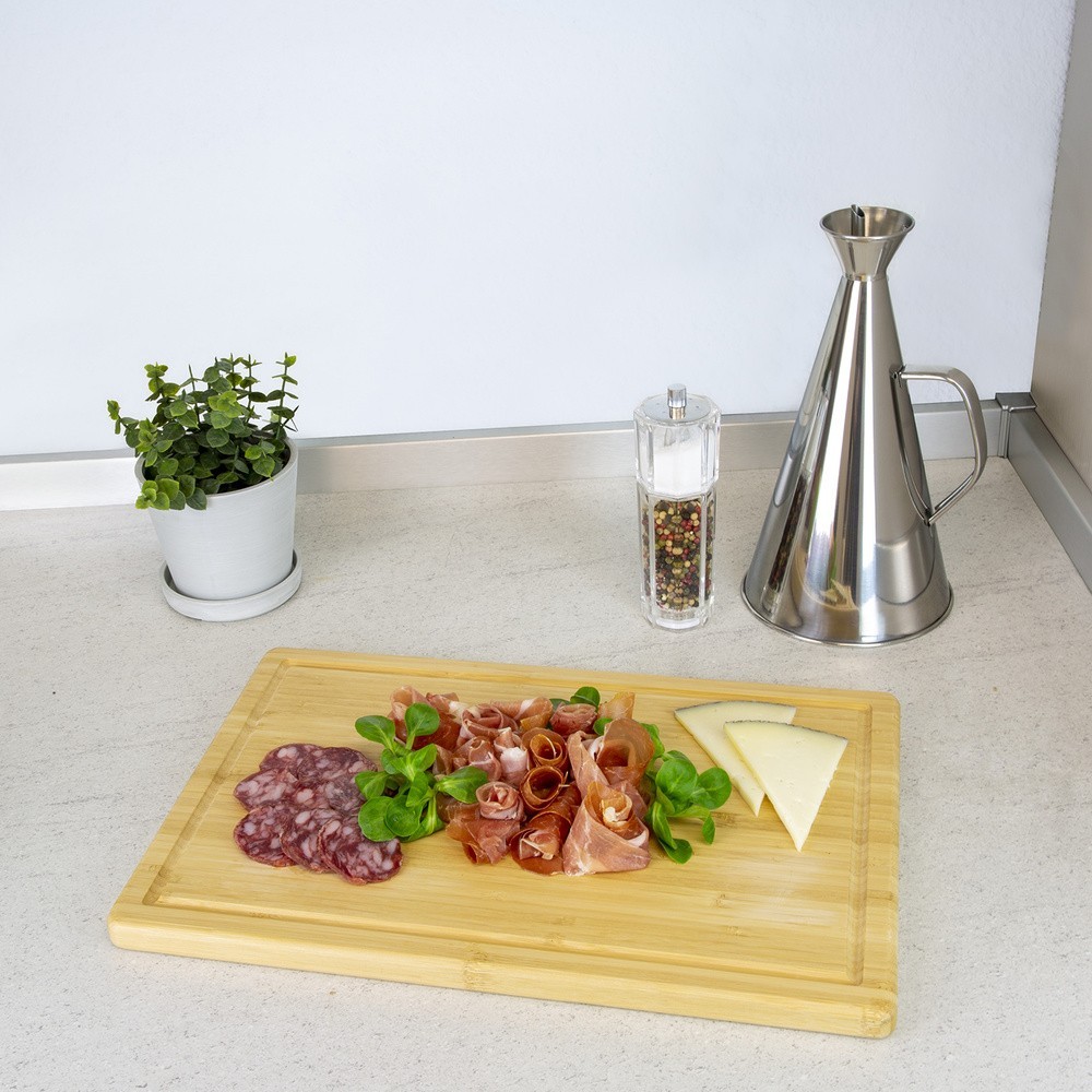 Tabla Cortar Cocina Fabricada En Madera De Bambu 100% Con Ranura 32x25,5 cm,Tabla Cortar,Carne Pescado,Verduras,Frutas,Alimentos