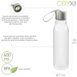 Botella Agua, Capacidad De 600 ML, Plastico Libre BPA, Con Asa, Tapon Acero Inoxidable, al por Mayor | Almacén de Ferretería