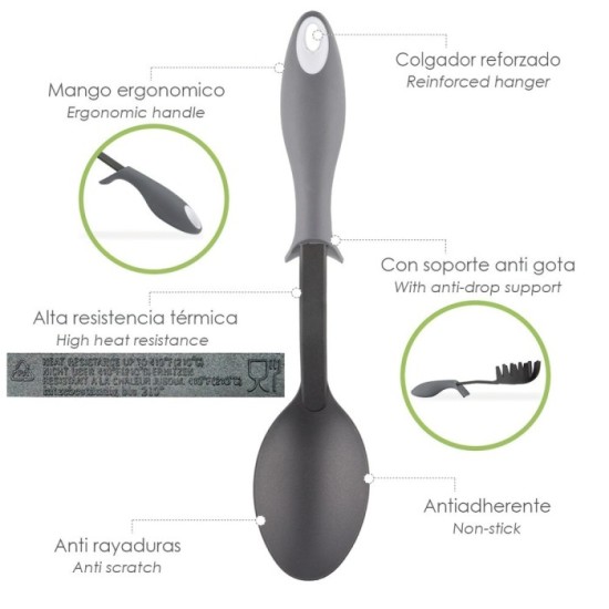 Cuchara Servir Cocina Nylon Con Mango Antigotas Engomado 32,5x6cm al por Mayor | Almacén de Ferretería