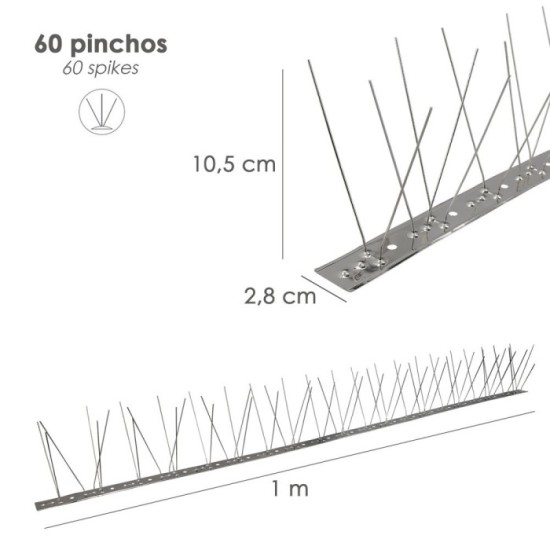 Pincho Anti Palomas / Pajaros 1 Metro Inoxidable Pincho Doble 60 Pinchos, Adaptable a Varias Posiciones al por Mayor | Almacén d