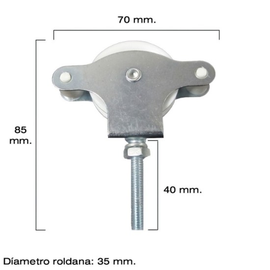 Polea Tendedero Wolfpack Zincado 40 mm, Roldana Plástico con Tornillo al por Mayor | Almacén de Ferretería