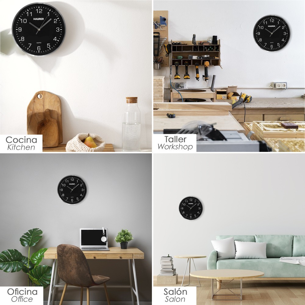 Reloj De Pared Ø 25 Cm Negro al por Mayor | Almacén de Ferretería