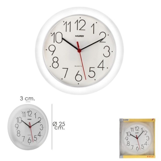Reloj De Pared Ø 25 cm, Color Blanco al por Mayor | Almacén de Ferretería