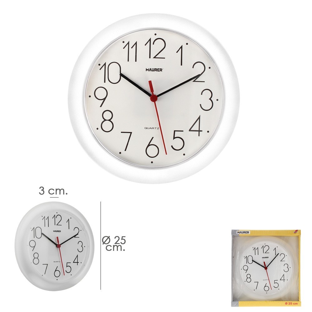 Reloj De Pared Ø 25 cm, Color Blanco al por Mayor | Almacén de Ferretería