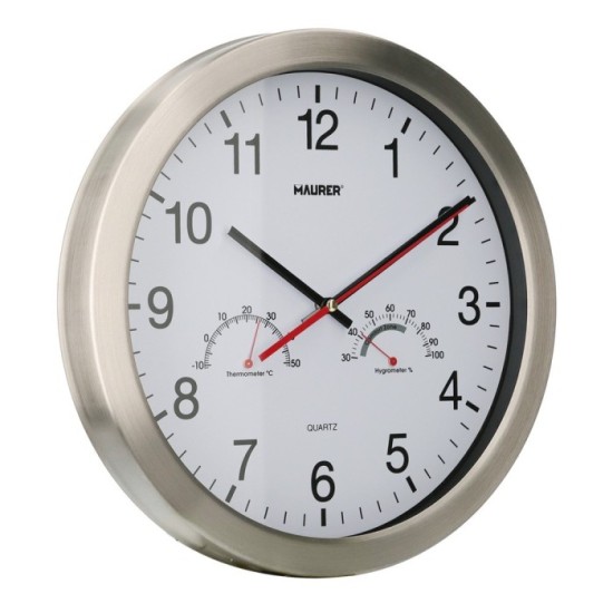 Reloj De Pared Ø 30 cm, Con Higrometro y Termometro, Frontal En Acero al por Mayor | Almacén de Ferretería