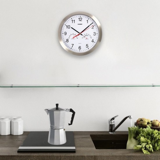Reloj De Pared Ø 30 cm, Con Higrometro y Termometro, Frontal En Acero al por Mayor | Almacén de Ferretería