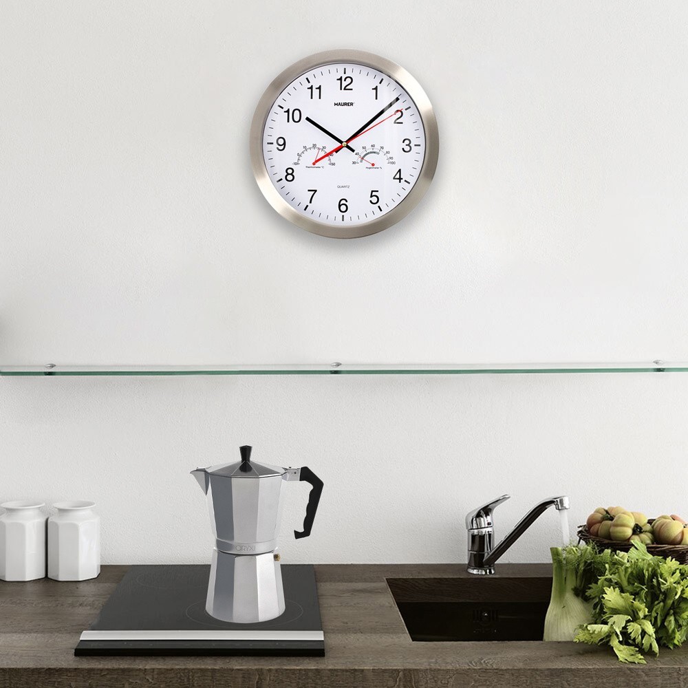 Reloj De Pared Ø 30 cm, Con Higrometro y Termometro, Frontal En Acero al por Mayor | Almacén de Ferretería