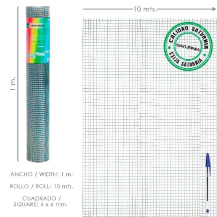 Malla Electrosoldada Galvanizada 6x6 / 100 cm, rollo 10 Metros Uso Domestico