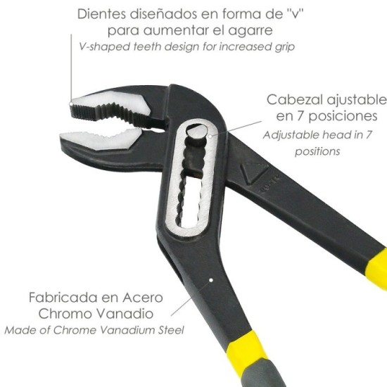 Tenazas Apertura Múltiple Negra 400 mm, Mangos Plastificados DIN 8976, Pico De Loro, Alicates Extensibles, Tenazas Fontanero al 