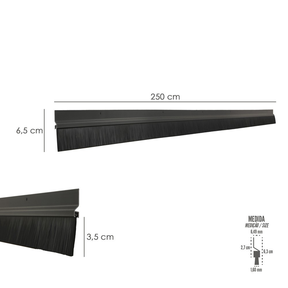 Burlete Para Puertas De Garaje Aluminio Negro Con Cepillo 2,5 m, Cepillo De Puerta, Burlete Garaje, Burlete Cepillo Cochera al p
