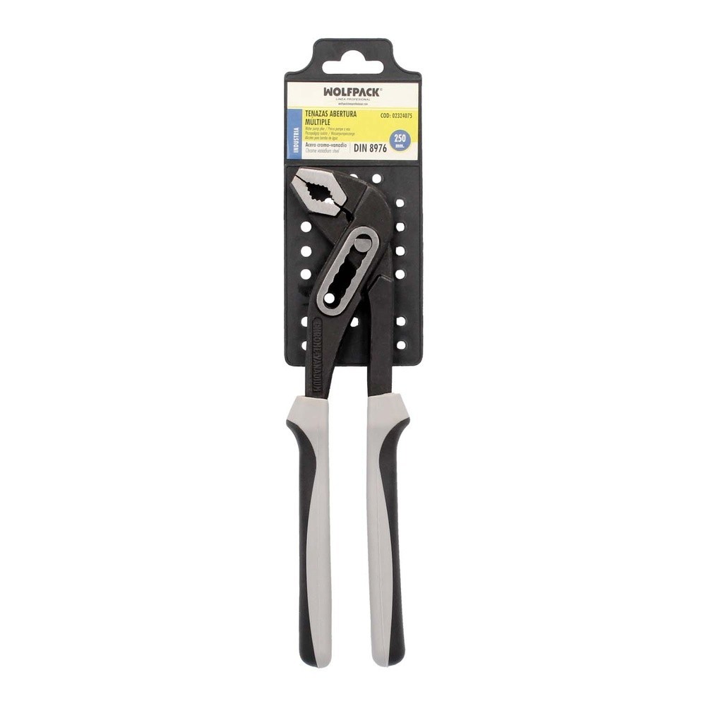 Tenazas Apertura Múltiple Negra Plus 250 mm, mangos Engomados DIN 8976, Pico De Loro, Alicates Extensibles, Tenazas Fontanero al
