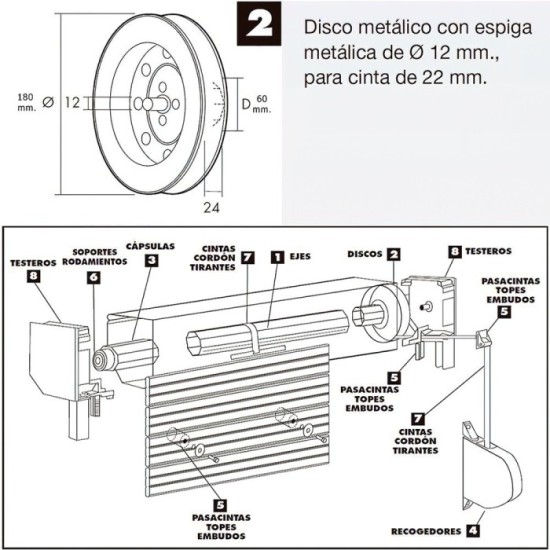 Disco Persiana Metalico Espiga Metalica 180x60 mm, Cinta 18/22 mm, al por Mayor | Almacén de Ferretería