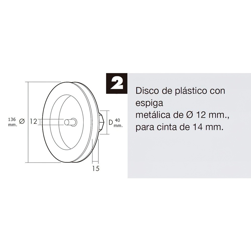 Disco Persiana Plastico Espiga Metalica 136x40 mm, Cinta 14 mm, al por Mayor | Almacén de Ferretería