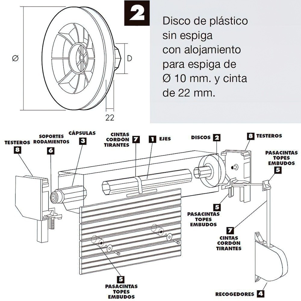 Disco Persiana Plastico Octogonal 160x60 mm, Cinta 22 mm, al por Mayor | Almacén de Ferretería