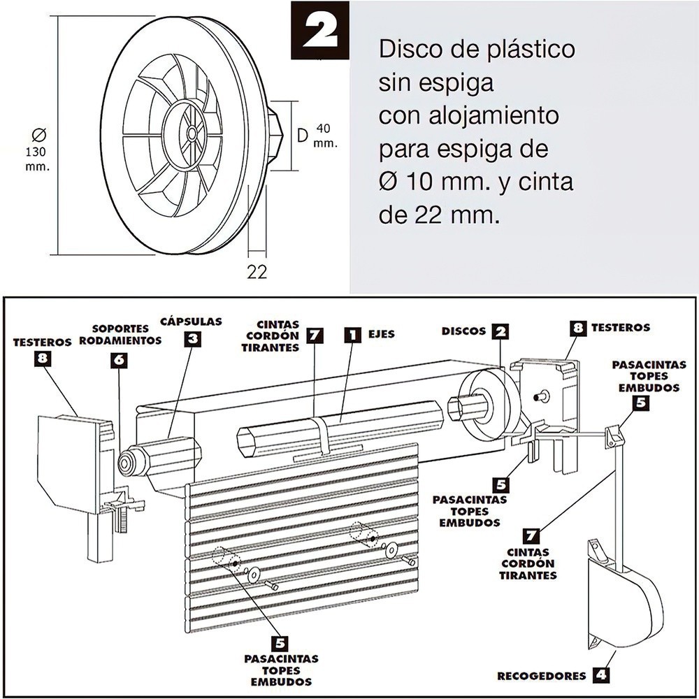 Disco Persiana Plastico Octogonal  130x40 mm, Cinta 22 mm, al por Mayor | Almacén de Ferretería