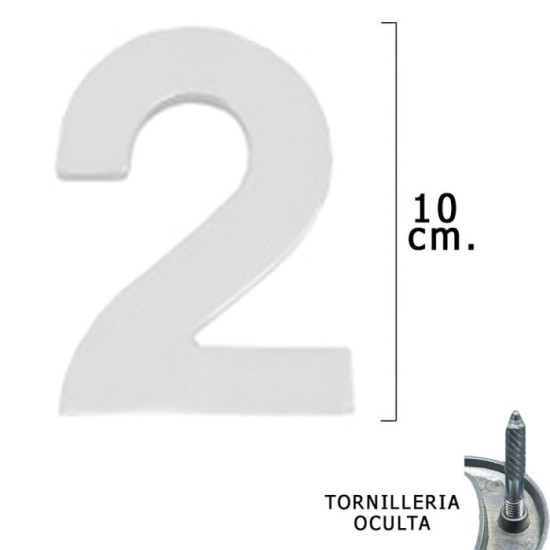 Numero Metal "2" Plateado Mate 10 cm, con Tornilleria Oculta (Blister 1 Pieza) al por Mayor | Almacén de Ferretería