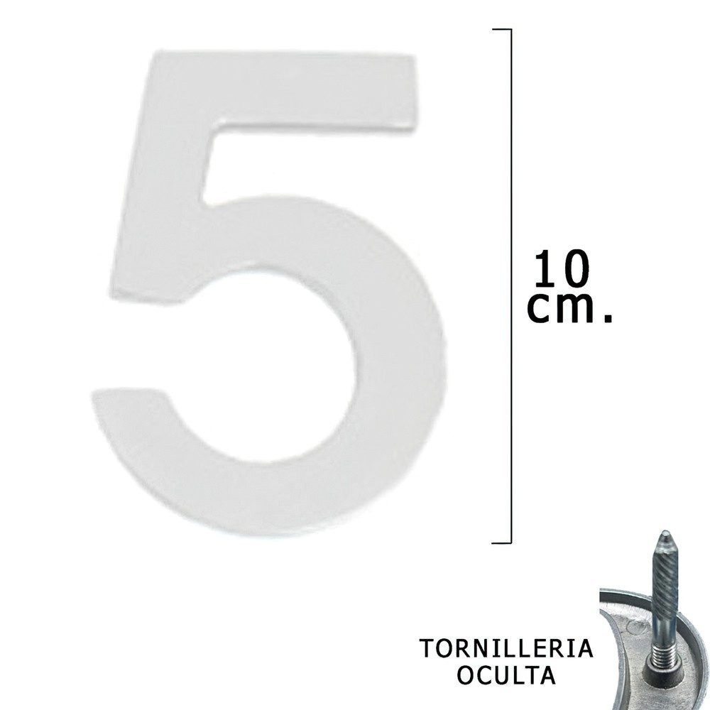 Numero Metal "5" Plateado Mate 10 cm, con Tornilleria Oculta (Blister 1 Pieza) al por Mayor | Almacén de Ferretería