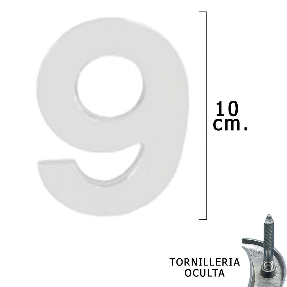 Numero Metal "9" Plateado Mate 10 cm, con Tornilleria Oculta (Blister 1 Pieza) al por Mayor | Almacén de Ferretería