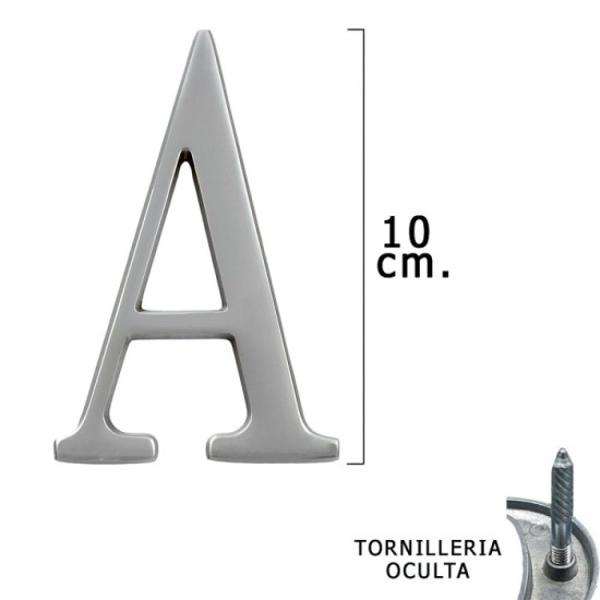 Letra Metal "A" Plateada Mate 10 cm, con Tornilleria Oculta (Blister 1 Pieza) al por Mayor | Almacén de Ferretería