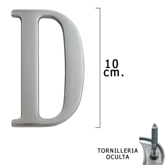 Letra Metal "D" Plateada Mate 10 cm, con Tornilleria Oculta (Blister 1 Pieza) al por Mayor | Almacén de Ferretería