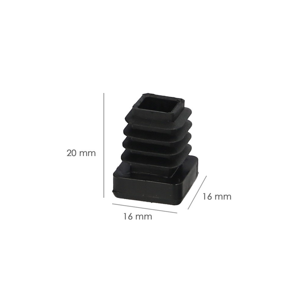 Contera Interior Plastico Cuadrada 16x16 mm, Color Negro, Bolsa 200 Unidades, Contera Mesa, Silla, Muebles, Estanteria al por Ma