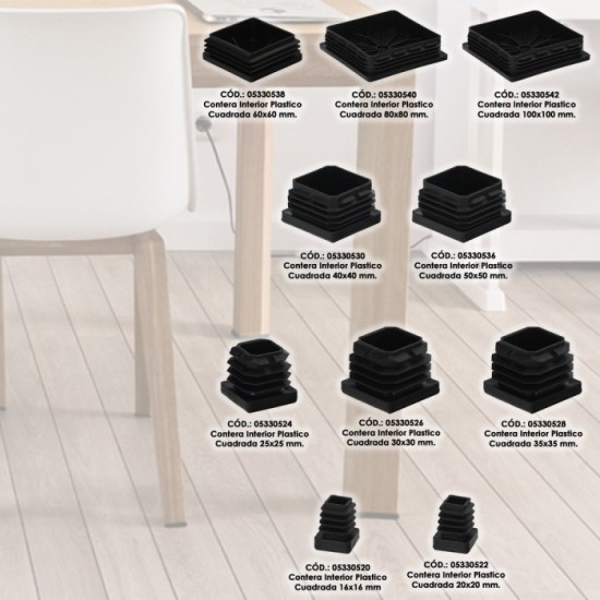 Contera Interior Plastico Cuadrada 40x40 mm, Color Negro, Bolsa 100 Unidades, Contera Mesa, Silla, Muebles, Estanteria al por Ma