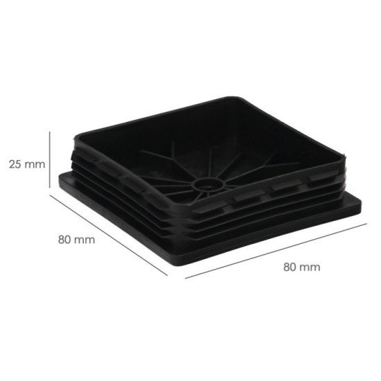 Contera Interior Plastico Cuadrada 80x80 mm, Color Negro, Bolsa 25 Unidades, Contera Mesa, Silla, Muebles, Estanteria al por May