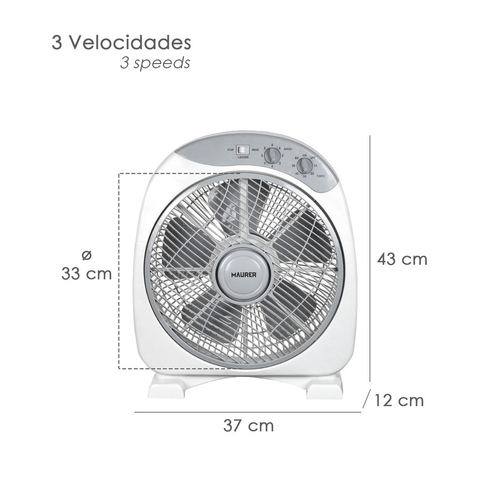 Ventilador Maurer Box Ø 30cm 40 Watt, 3 velocidades  Aspas gran tamaño, 3 Con temporizador al por Mayor | Almacén de Ferretería