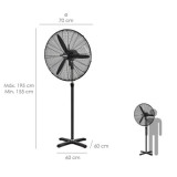 Ventilador Pie Ø 70 x195 cm, Negro 190 W, Oscilación Automatica, Altura Regulable, Cabezal Inclinable, Base Estable 60x60 cm, al