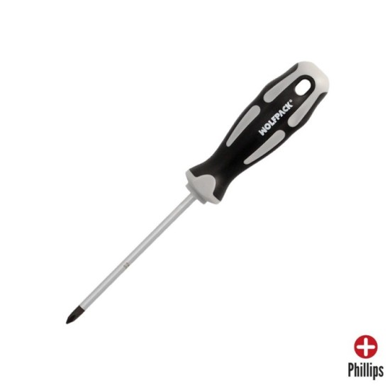 Destornillador Phillips Acero S2 Mango TPR Bimaterial, Medida PH 1 x Ø 5,0 x 100 mm,  DIN5262, al por Mayor | Almacén de Ferrete