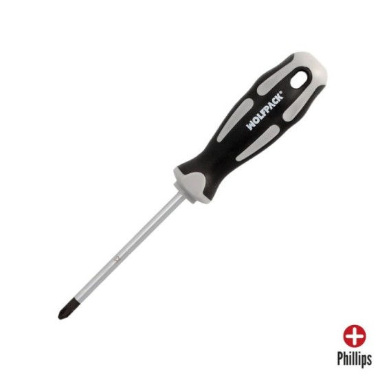 Destornillador Phillips Acero S2 Mango TPR Bimaterial, Medida PH 2 x Ø 6,0 x 100 mm,  DIN5262, al por Mayor | Almacén de Ferrete