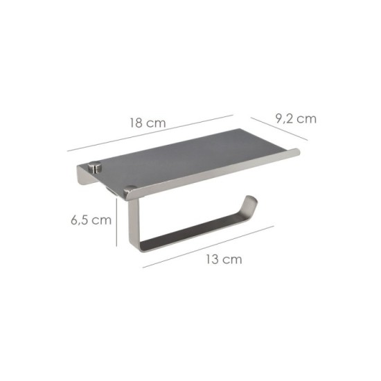 Portarrollos Baño Con Estante Para Moviles Autoadhesivo, Color Inox Con Efecto Espejo, Autoadhesivo Resistente o Con Tornillos a