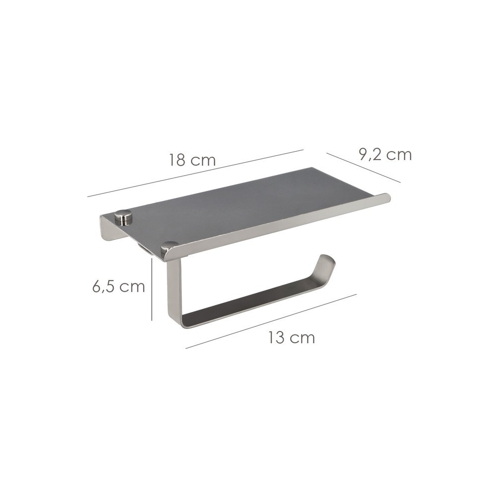 Portarrollos Baño Con Estante Para Moviles Autoadhesivo, Color Inox Con Efecto Espejo, Autoadhesivo Resistente o Con Tornillos a