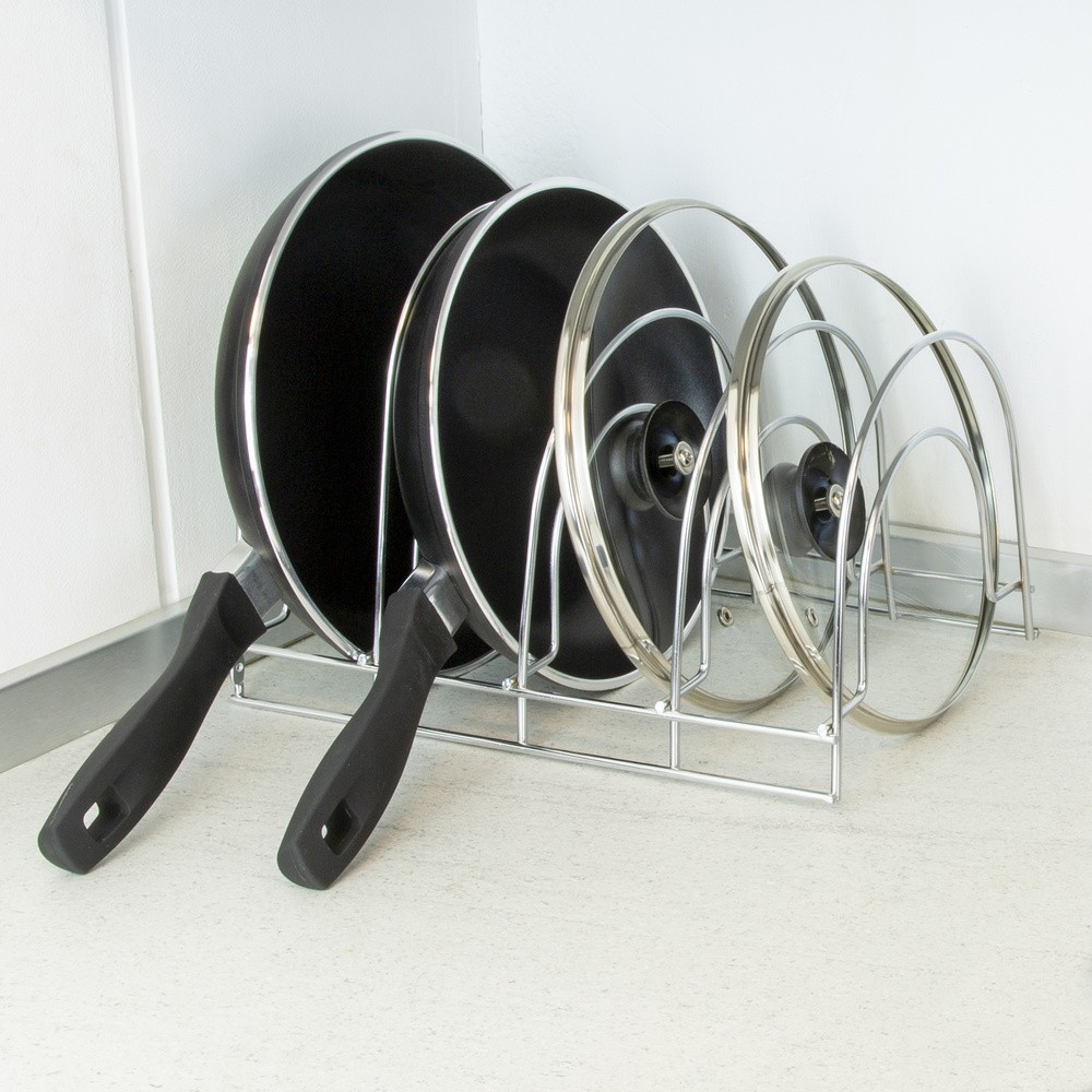 Soporte Vertical 5 Niveles Para Sartenes, Tapaderas, Acero Cromado al por Mayor | Almacén de Ferretería