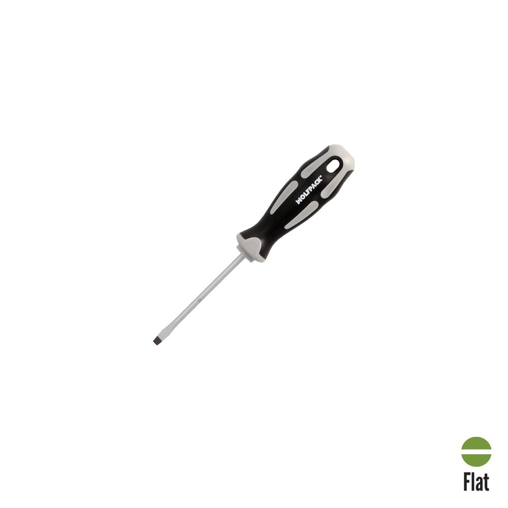 Destornillador Plano Estampado Acero S2 Mango TPR Bimaterial, Medida 0,8 x Ø 4,0 x 75 mm, DIN5265 al por Mayor | Almacén de Ferr