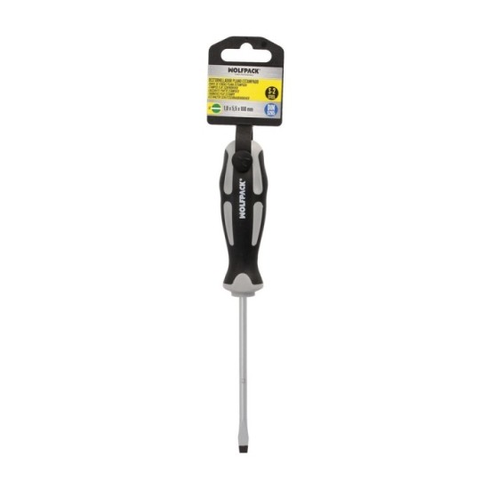 Destornillador Plano Estampado Acero S2 Mango TPR Bimaterial, Medida 1,0 x Ø 5,5 x 100 mm,  DIN5265 al por Mayor | Almacén de Fe