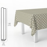 Mantel Hule Rectangular Topos Beige, Impermeable Antimanchas PVC 140 cm, x 20 metros, Rollo Recortable, Interior y Exterior al p